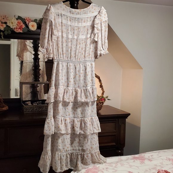 LoveShackFancy Silk Floral Midi Dress Medium - Picture 4 of 12